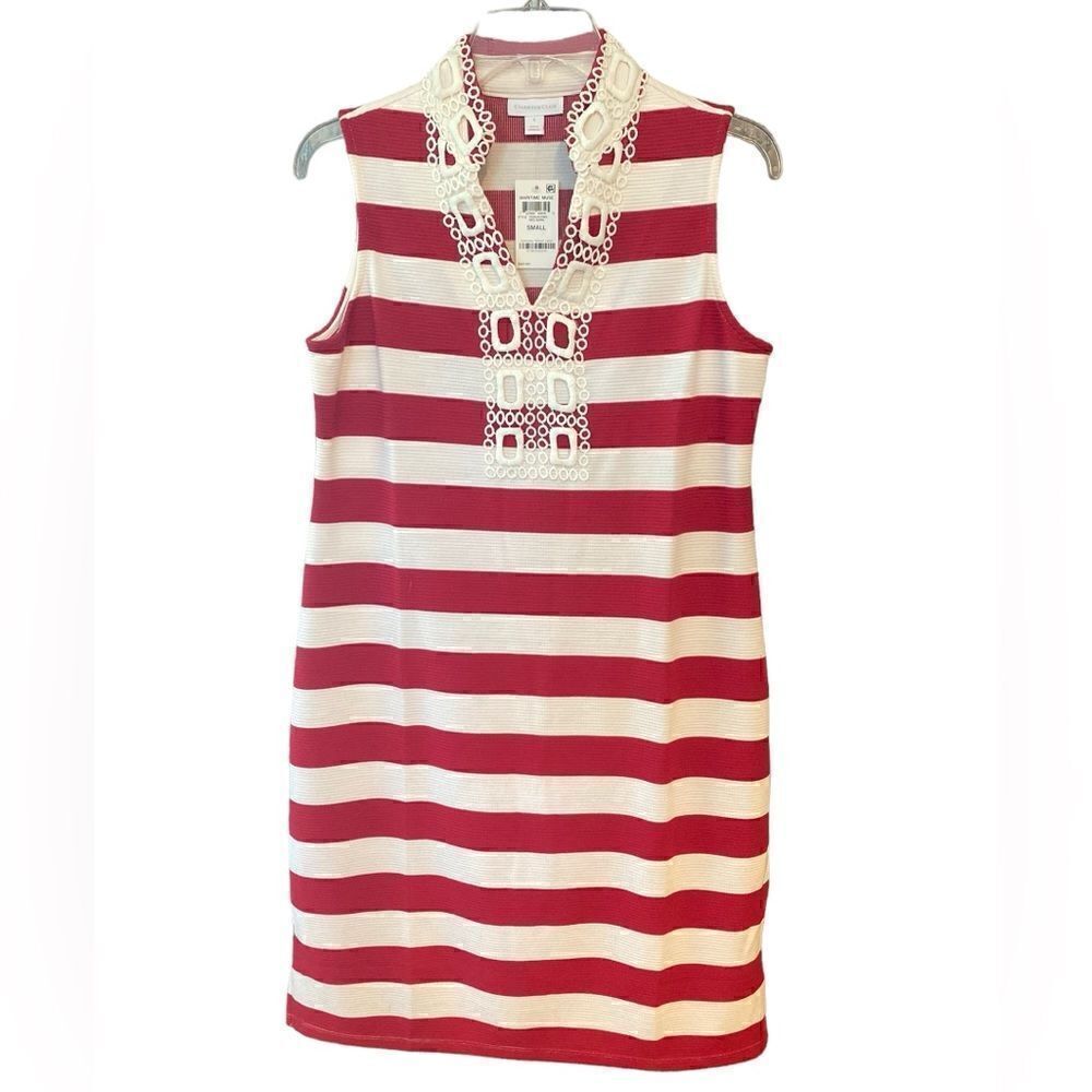 Charter Club NWT Sz S Red Stripe Lace Collar Sleeveless Preppy Summer Dress
